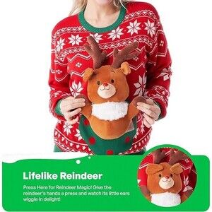 Giggling Getup Funny Ugly Christmas Sweater Snap-On Reindeer Only New Sealed